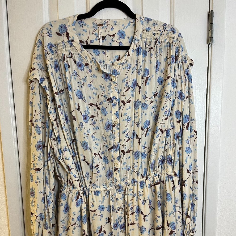 Free People Blue/Violet Floral button-down Mini Dress